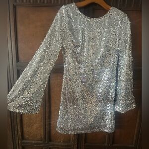 Papermoon silver sequin bell sleeve cocktail dress